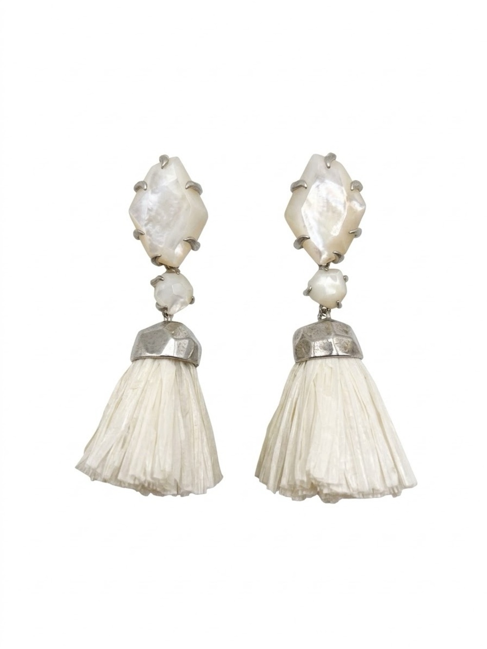 Kendra Scott • Kristen Statement Earrings Ivory Mother of Pearl Raffia Tassel